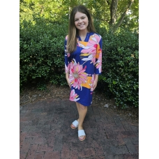 Erma's Closet Blue and Pink Large Floral Print Dress